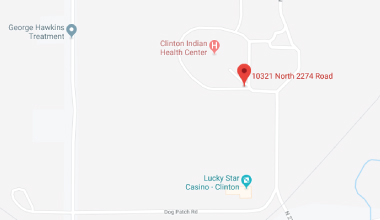 Map showing the location of WCD-WIC Clinton, OK clinic